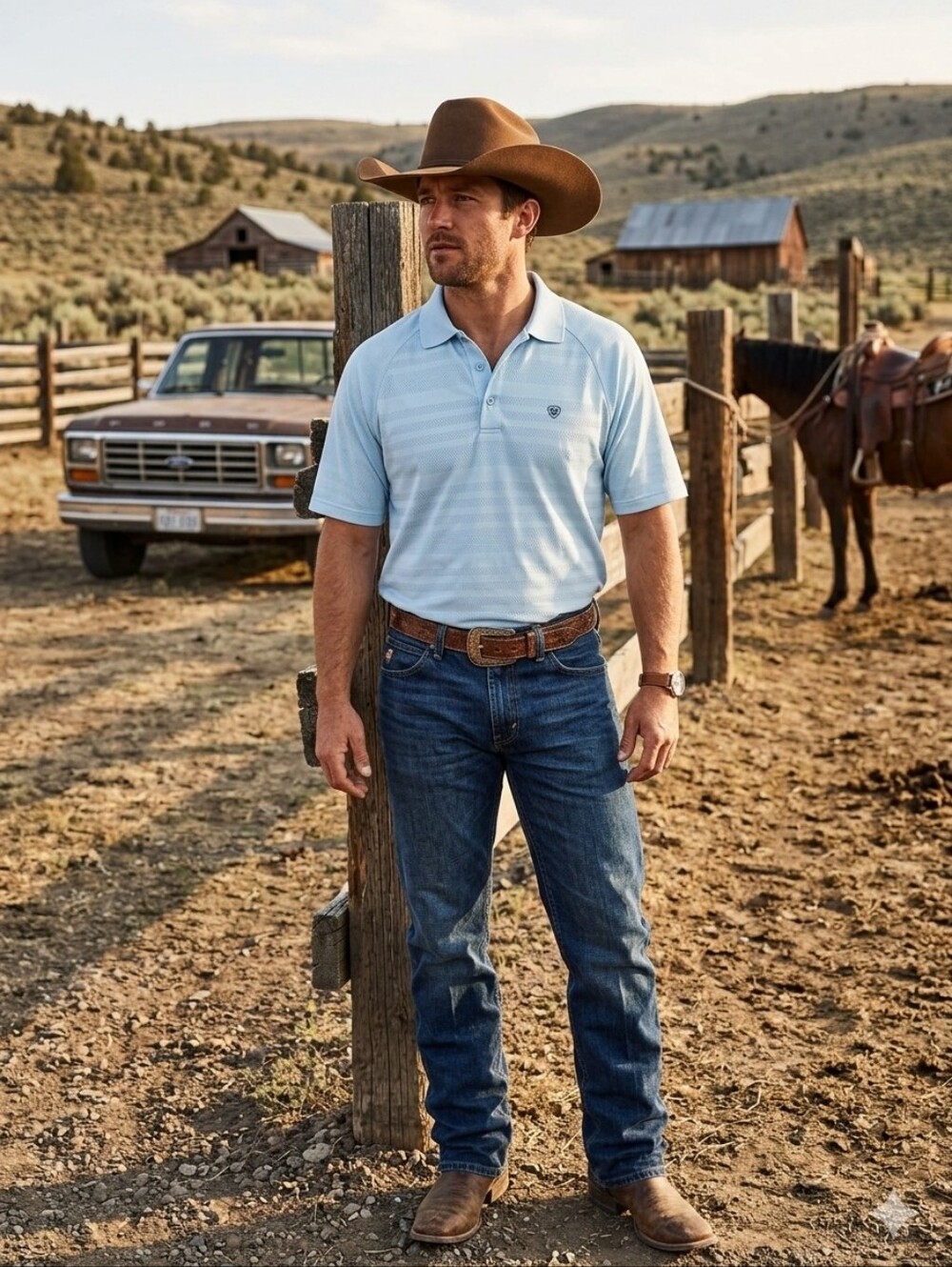 Ariat Men’s Pale Blue Performance Polo Shirt